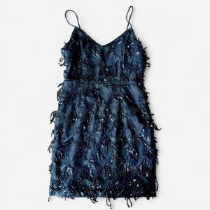 Black sequin flapper mini dress with fringe 🖤